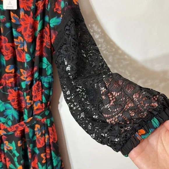 Torrid 3 MAXI PEASANT DRESS - CHIFFON FLORAL BLACK - Picture 7 of 11